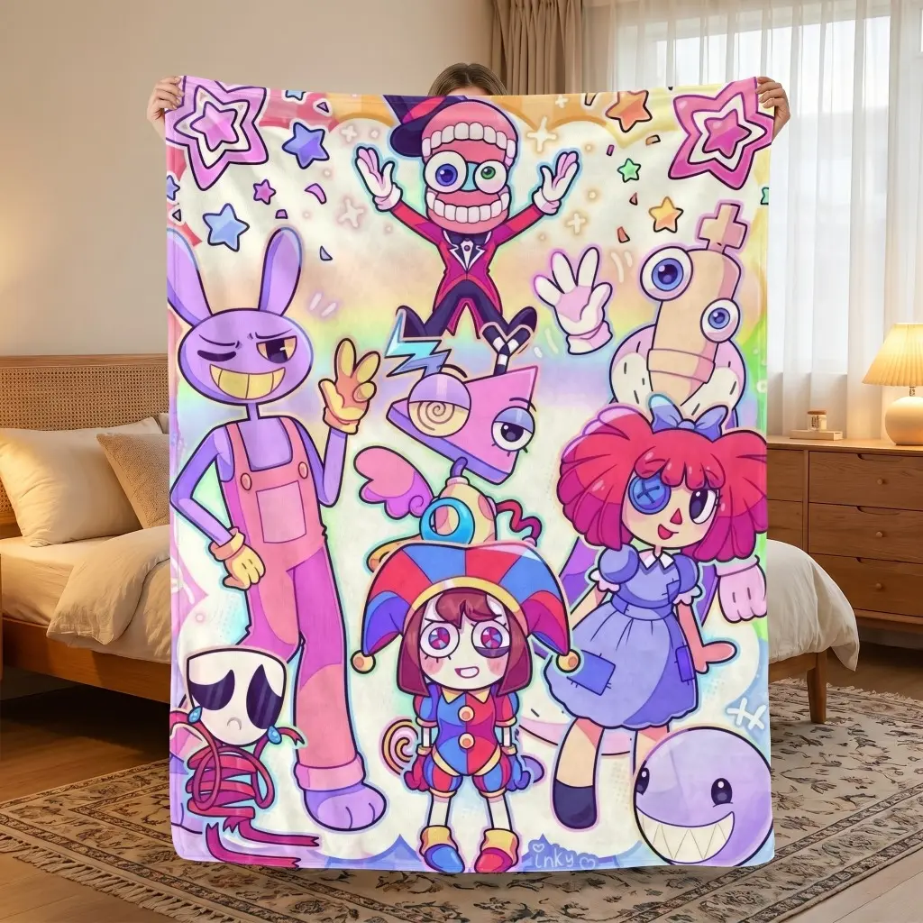 TADC Pomni Jax & Friends Cartoon Design Blanket, Soft Cozy Plush Throw, Anime Character Art & Anime-Inspired Design Blanket for Bedroom, Sofa & Fan Gift, Cartoon Design Blankets, Anime Character Art Blankets