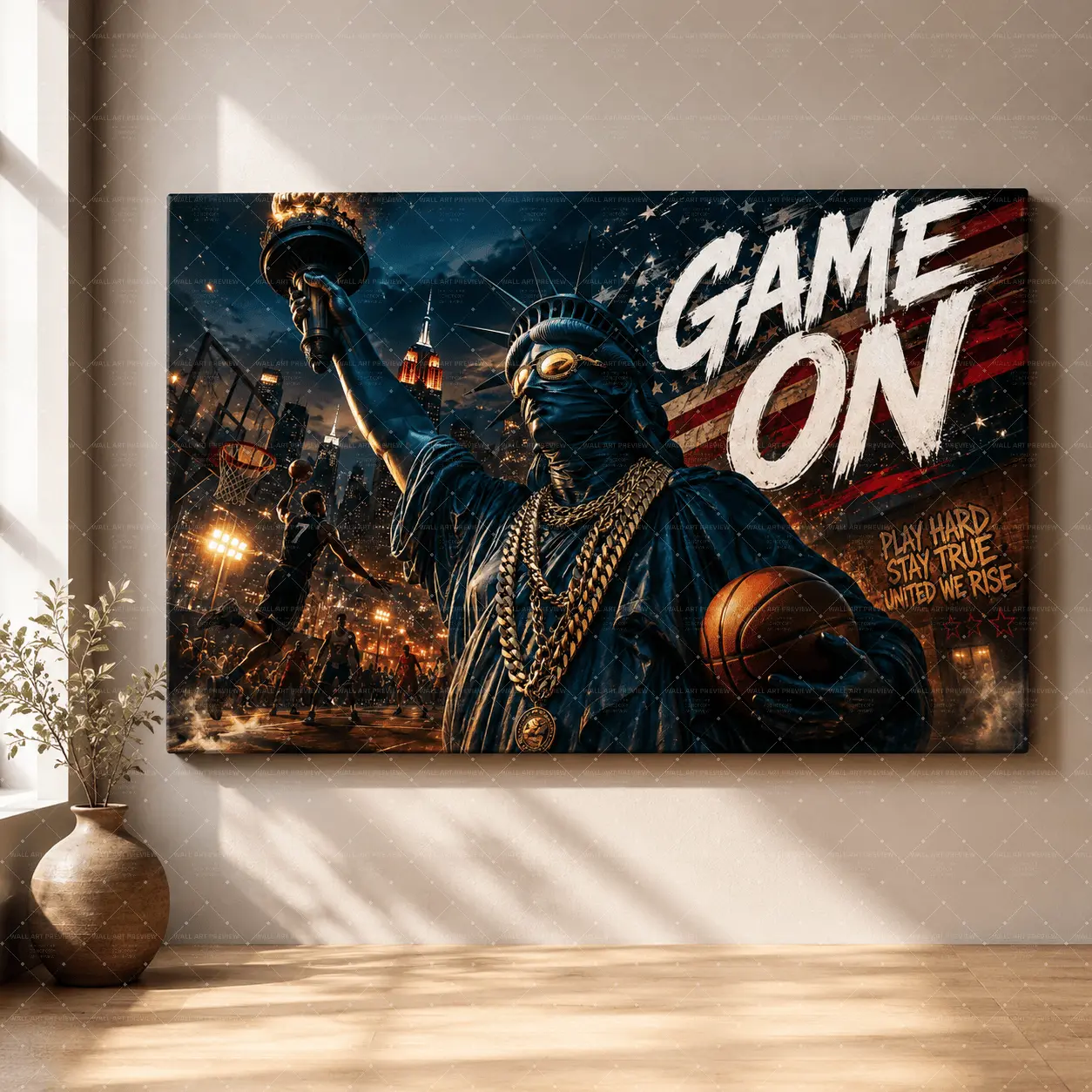 Bold Urban Street Art Poster "Game On" – Neon City Wall Art, American Urban Decor, Modern Graffiti Canvas, Teen Room Poster, Living Room Wall Decoration, Gaming Room Aesthetic,wall decor,poster.