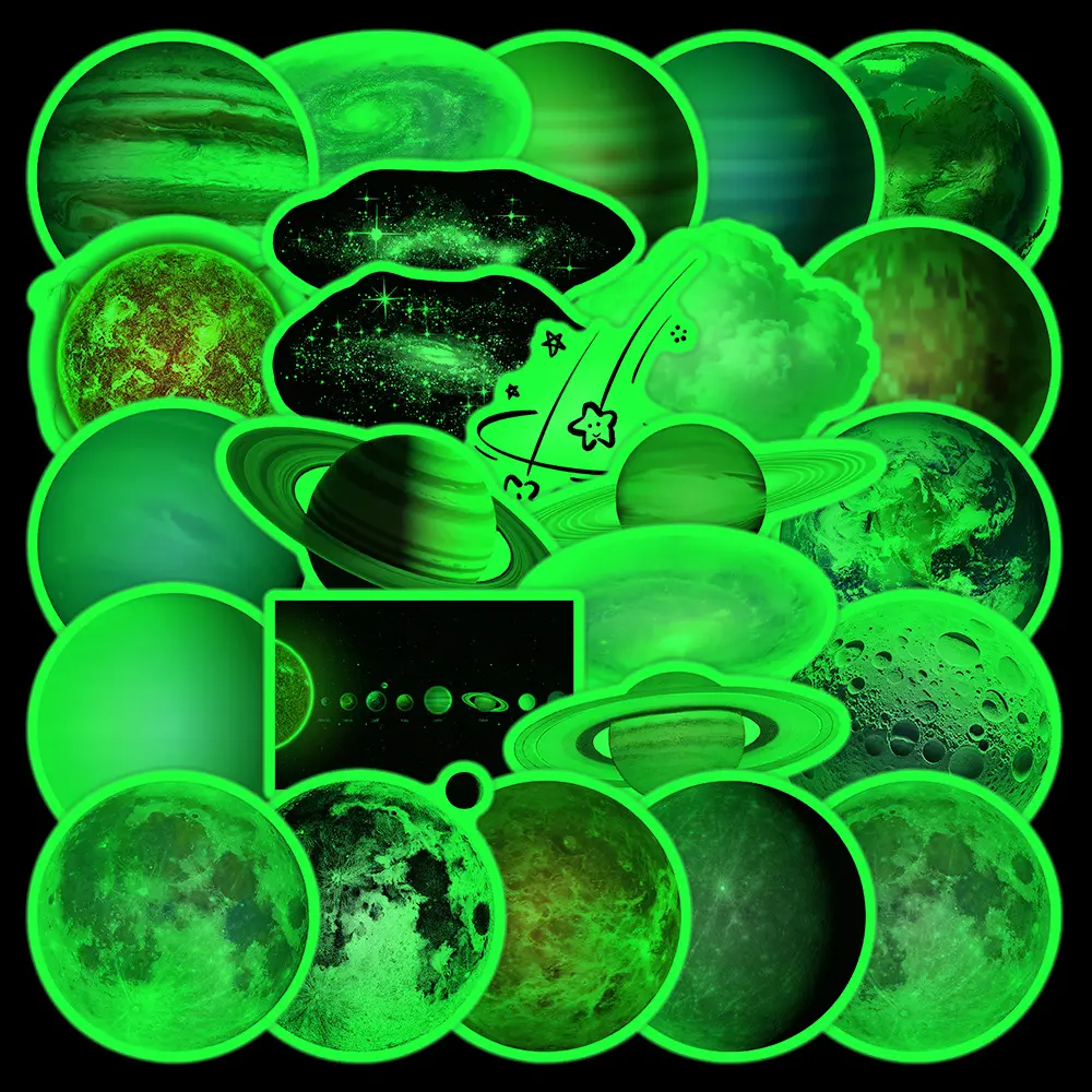 25Pcs Luminous Planet Galaxy Stickers, Glow in The Dark Solar System Starry Sky Decals, Planner Accessories and Office Supplies for Laptop Luggage Scrapbook Bedroom Decor