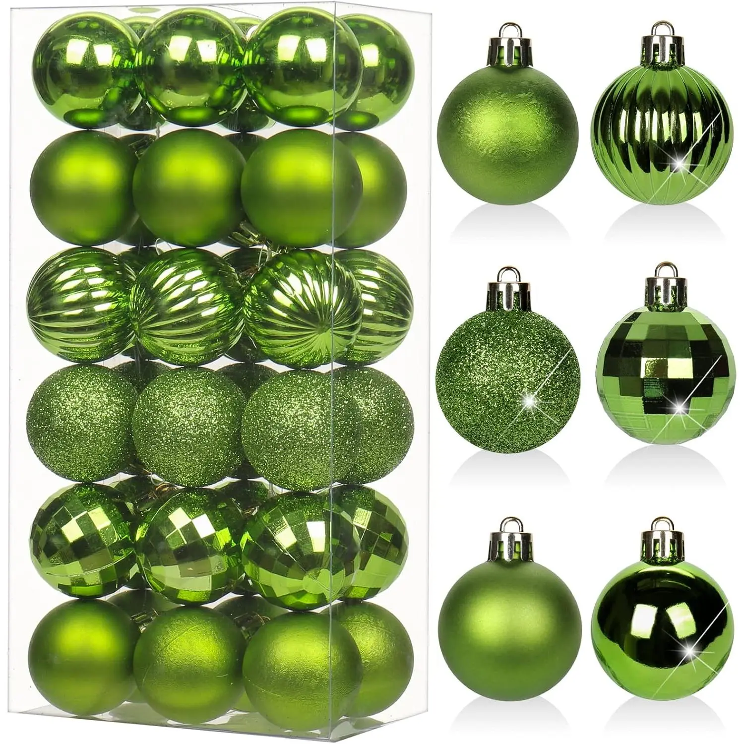 1.57" Green Christmas Ornaments for Christmas Tree 36 count Mini Shatterproof Balls Christmas Tree Decorations Small Xmas Ornaments Balls with  Loop for Wedding Holiday Party Wreath  Decor