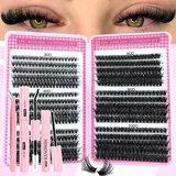 【Black Friday】600-Piece DIY Lash Cluster Kit with Lash Bond and Seal, Remover and Tweezers, 8-16mm Mixed Length, Beginner-Friendly, DIY Eyelash Extension Set for Home Use
