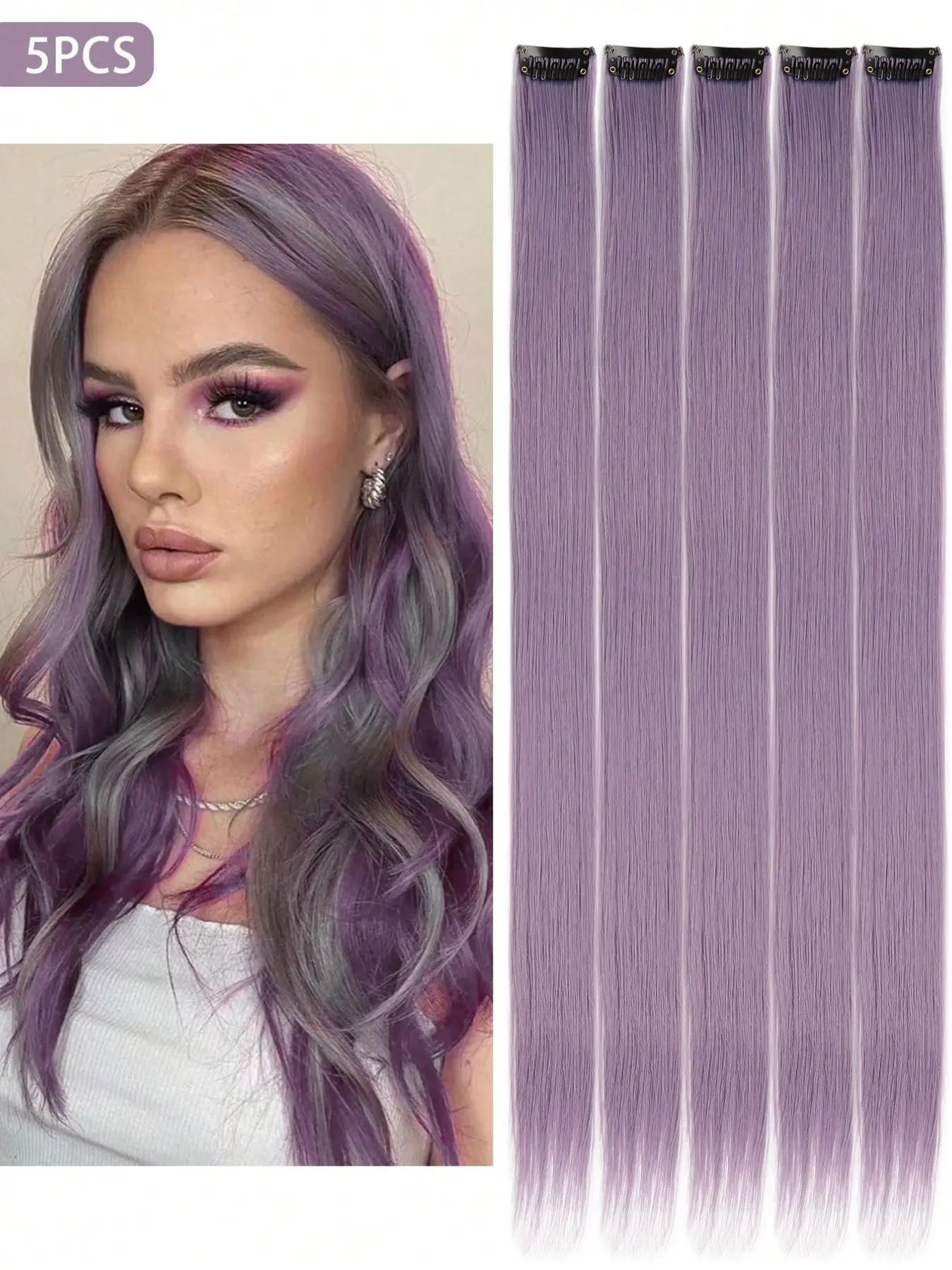 5pcs Synthetic Long Straight Clip-In Extension Hair, 20 Inches Purple Color Hair, Perfect Hair Extension for Women Used Daily ,Party,Cosplay,New Year, Carnival, Music Festival, Halloween, Christmas Party Gifts Synthetic Hair Extensions