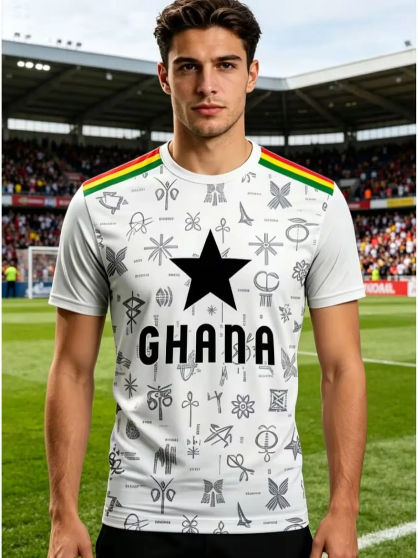 New Ghana Men's and Teen Short Sleeve T-Shirt, Breathable Moisture-Wicking Fitted Sportswear, Ideal for Training and Outdoor Activities