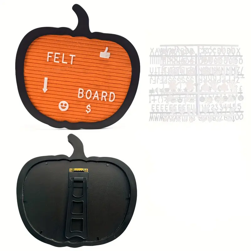 1pc Felt Message Board, Autumn Harvest and Halloween Home Decoration, Ghost and Pumpkin Chalkboard, Interchangeable Felt Letters, Wooden Display Stand with Bracket, Autumn Harvest and Halloween Gift, Decorative Message Board