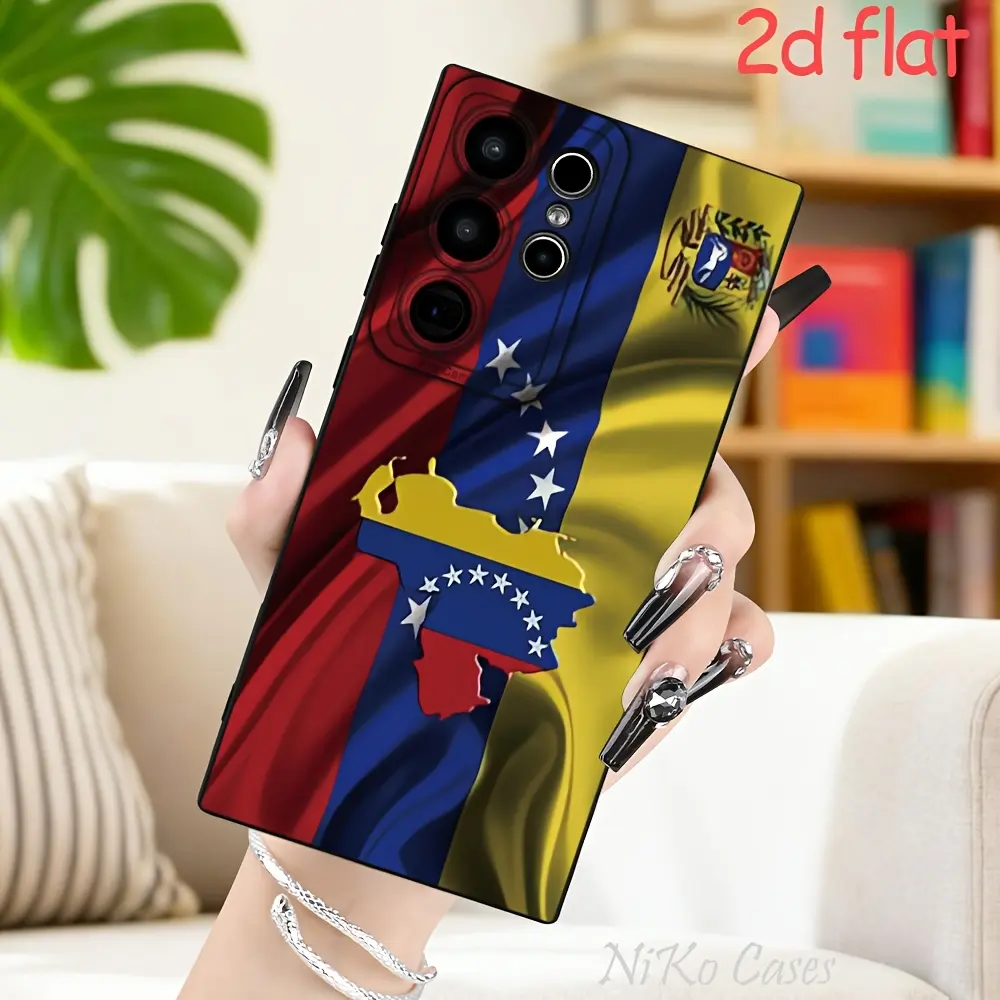 Phone Case - 2D Flat Printing Venezuelan Flag Print Matte Black Phone Case, Drop-Resistant, Lightweight And Luxurious, Durable, for Samsung for galaxy A15/A05/A05S/A34/A32/A25/A14/A54/A52/S23/S21/S20/S24/S25/Ultra/Plus/Fe/S/4G/5G. Clear Colorful Pro