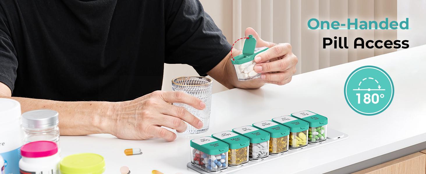 Extra Large Weekly Pill Organizer 2 Times Day, Pill Box 7 Day Am Pm to Hold Daily Medicine Vitamin and Supplements - Cyan