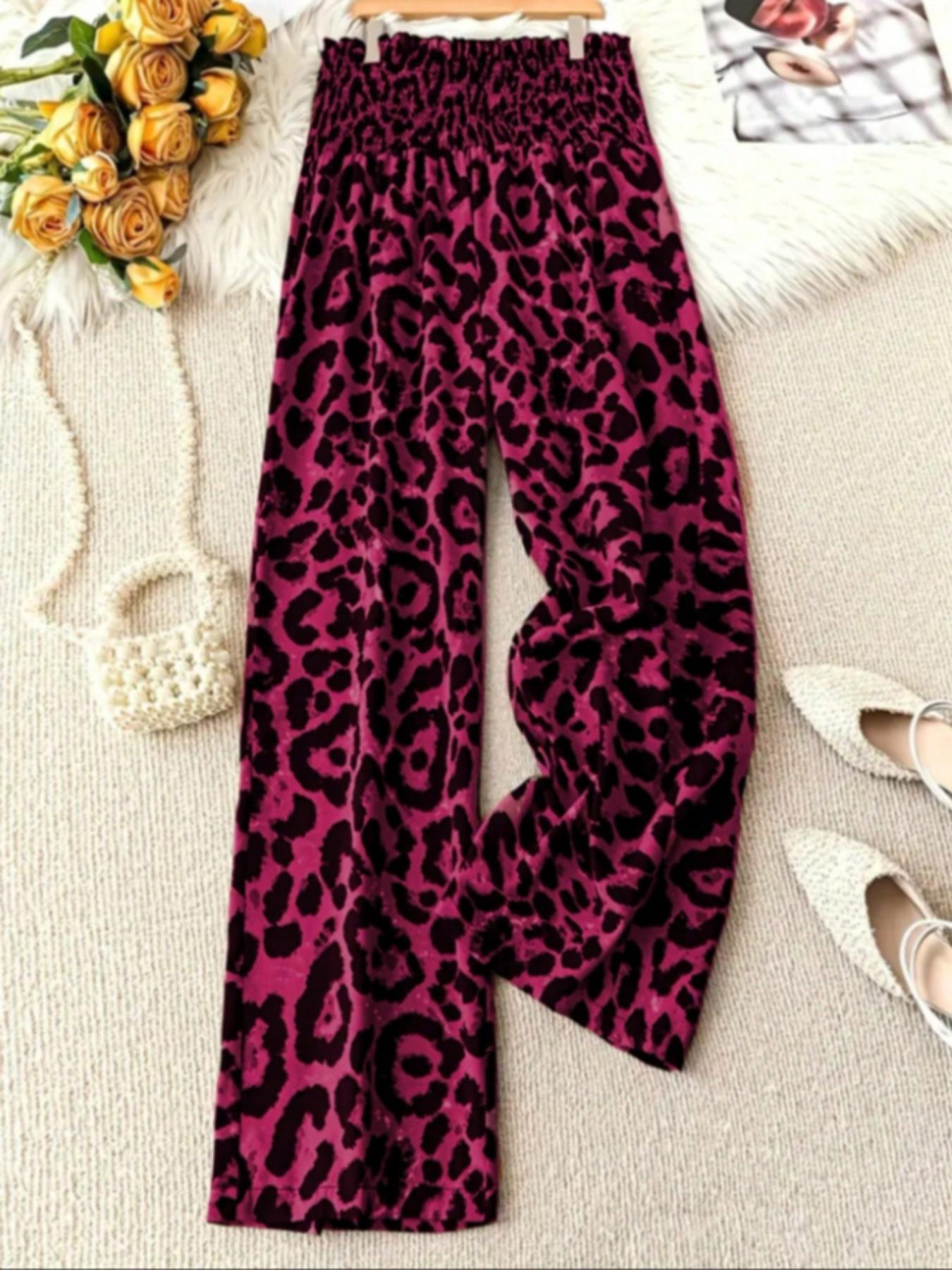 Elegant Summer Leopard Print Pants, High Waist Slim Fit Women's Long Trousers, Casual Fashionable Ladies' Clothing