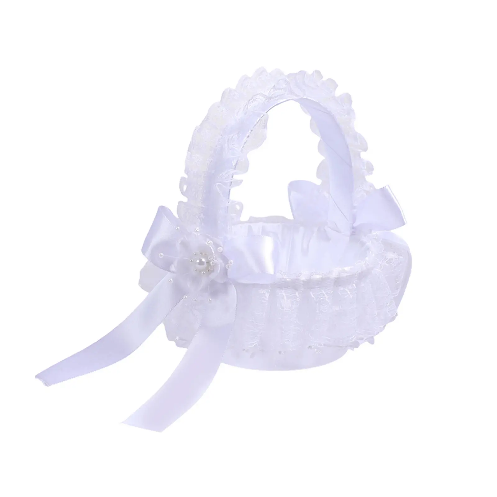 Wedding Flower Girl Basket，Flower Girl Baskets Western Lace Trim Wedding Basket with 3D Flowers & Bows for Party Prom Celebration