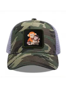 Two Monkeys Hugging Camouflage Mesh Baseball Cap for Men & Women - Adjustable Snapback Trucker Hat, Breathable Back for Hiking, Fishing, Camping, Golf & Casual Outdoor Attire Camouflage Random