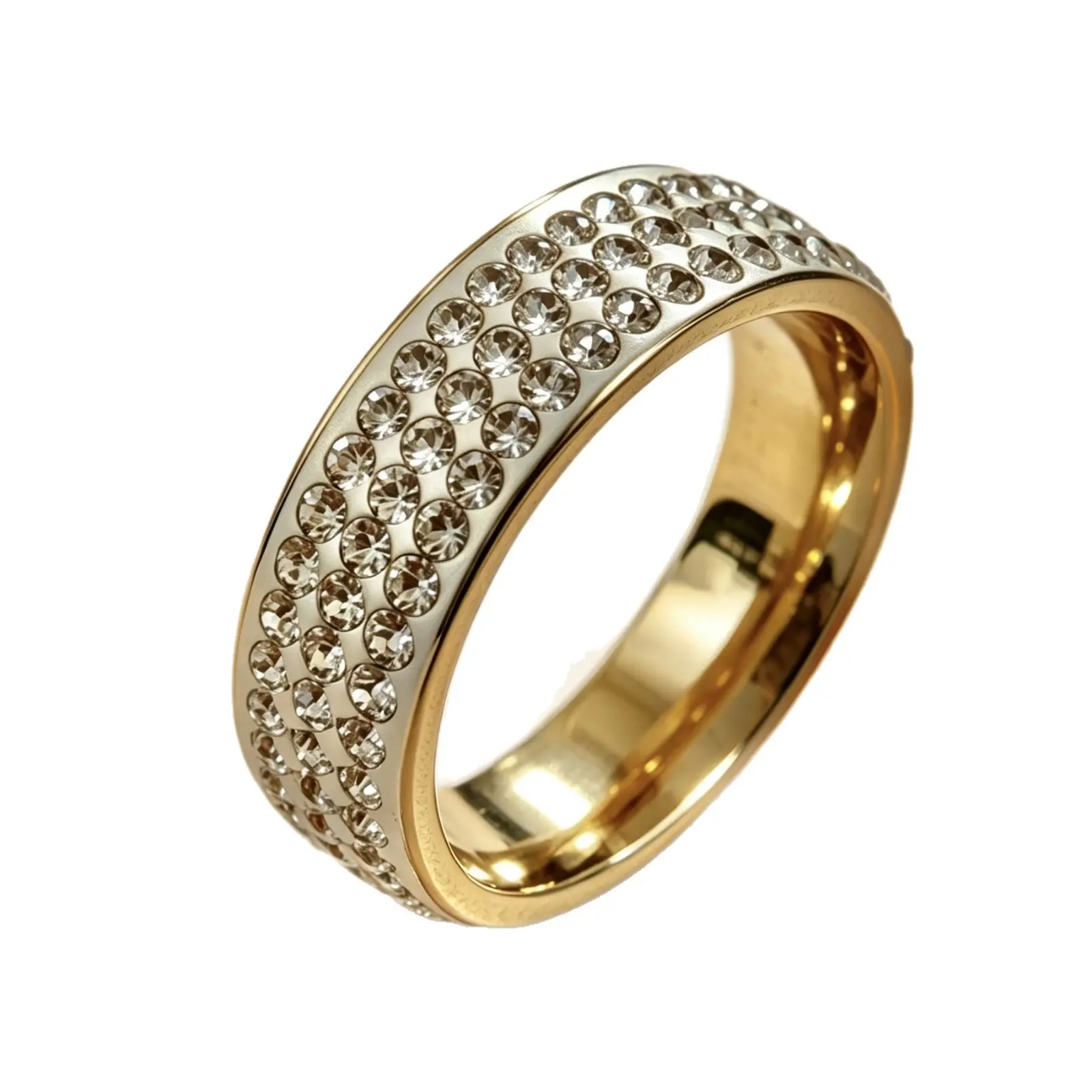 Couple Ring Set for Adults, Minimalist MDF+Steel Rings with Multiple Crystal Rows and Bling Accents - Wedding & Anniversary Gift