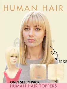 Human Hair Bangs Topper for Women, Covers Hair, Adds Volume, Lightweight & Seamless, 360° 3D Upgraded, Middle Part Silky Base