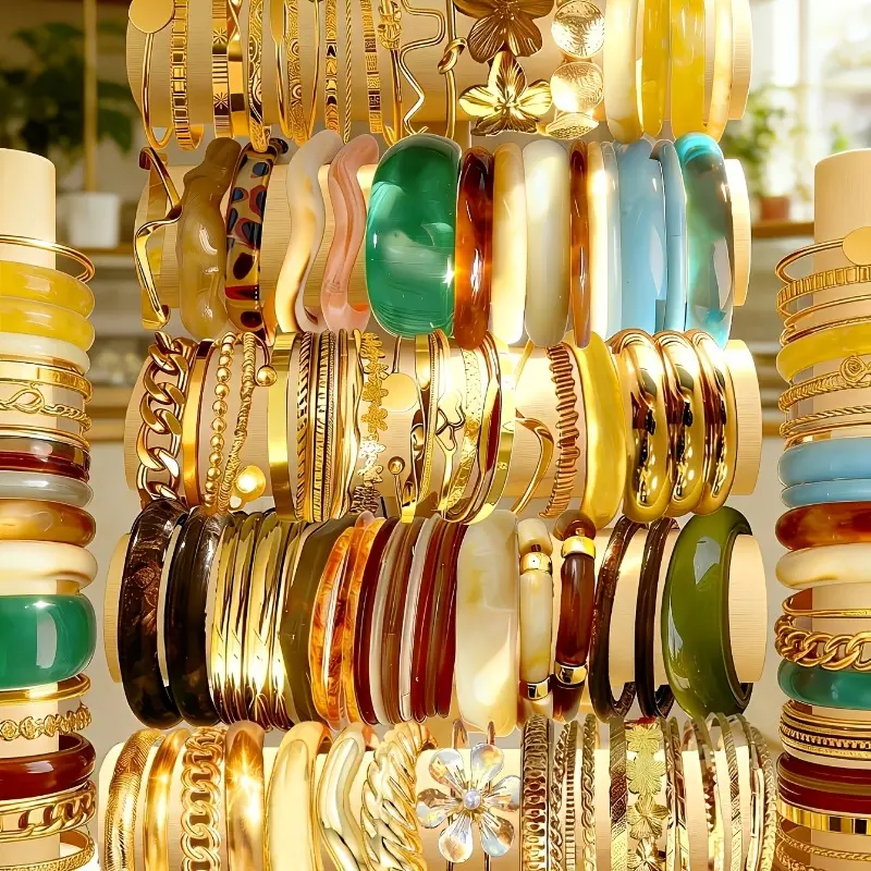 5/8/Pcs Multi-layer Stackable Bangle Set, Floral, Metal Material, Exaggerated Design, Stylish and Elegant, Vintage, for Holiday Parties and Daily Wear