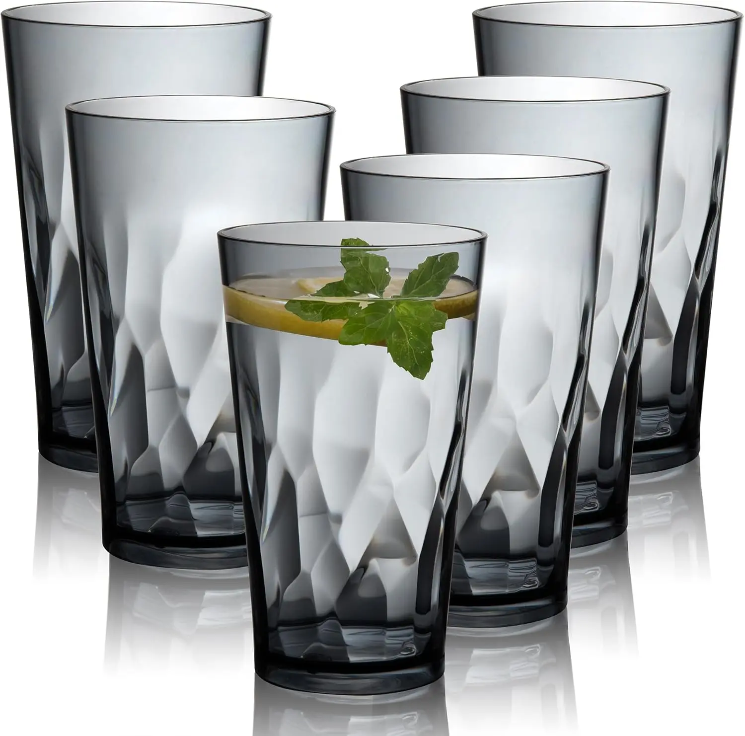 Unbreakable Plastic Drinking Glasses,Set of 6,16 Ounces (Grey) |   16 oz plastic Tumbler Cups, Shatterproof Drinking Cups, Plastic glass cup,cups for kitchen ,cup set, Dishwasher Safe