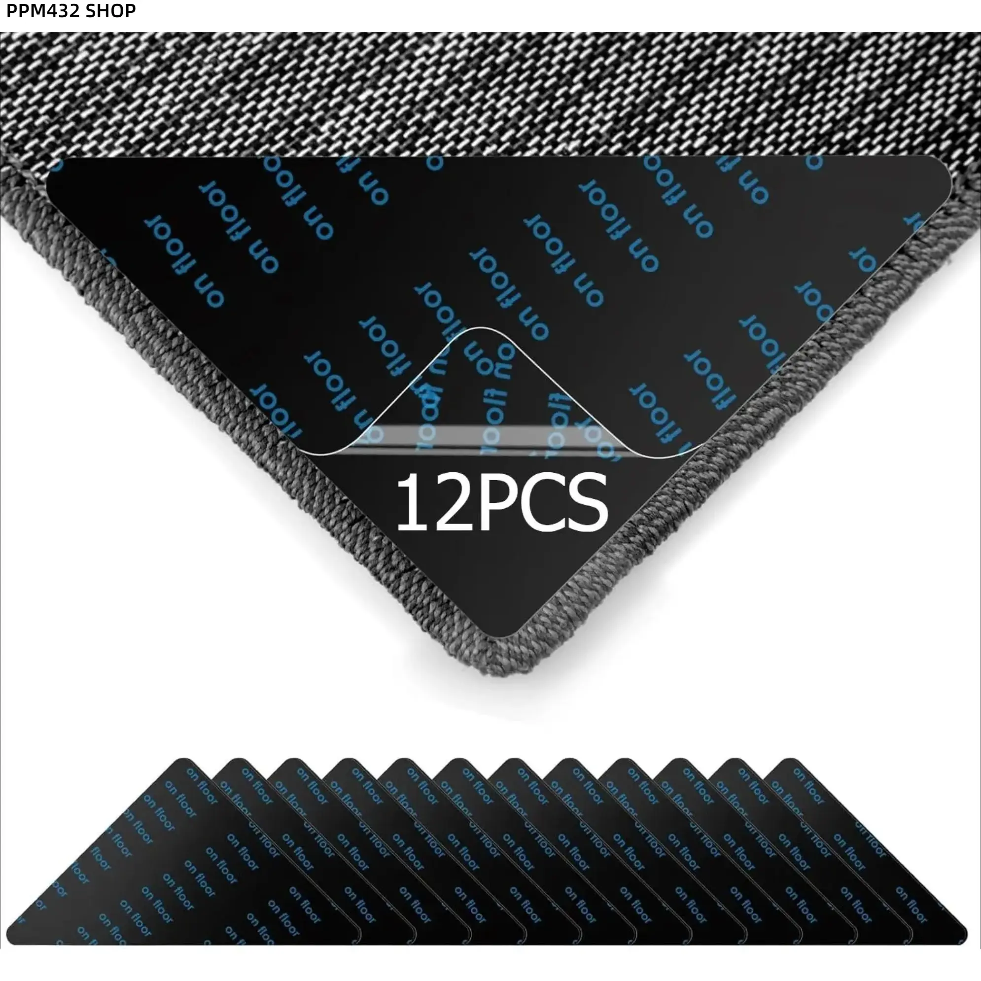 12 Pack Non Slip Rug Gripper Pads, Double Sided Reusable PU Adhesive Tape for Rug Corners, Washable Anti Skid Floor Protectors for Hardwood Tile Indoor Floors and Home Use