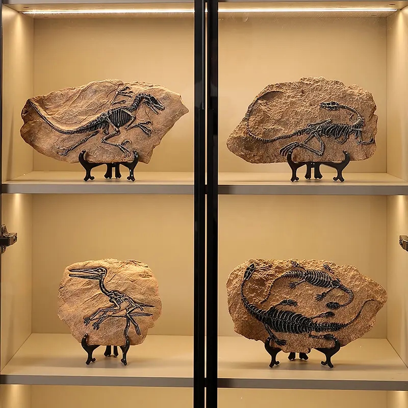TRex Dinosaur Fossil Skeleton Resin Statue, Simulation Dino Fossil Specimen Ornament With Display Stand For Home Office Desk Decor