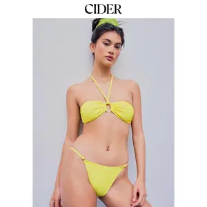 Cider Halter Solid Ring Linked Bikini Swimsuit