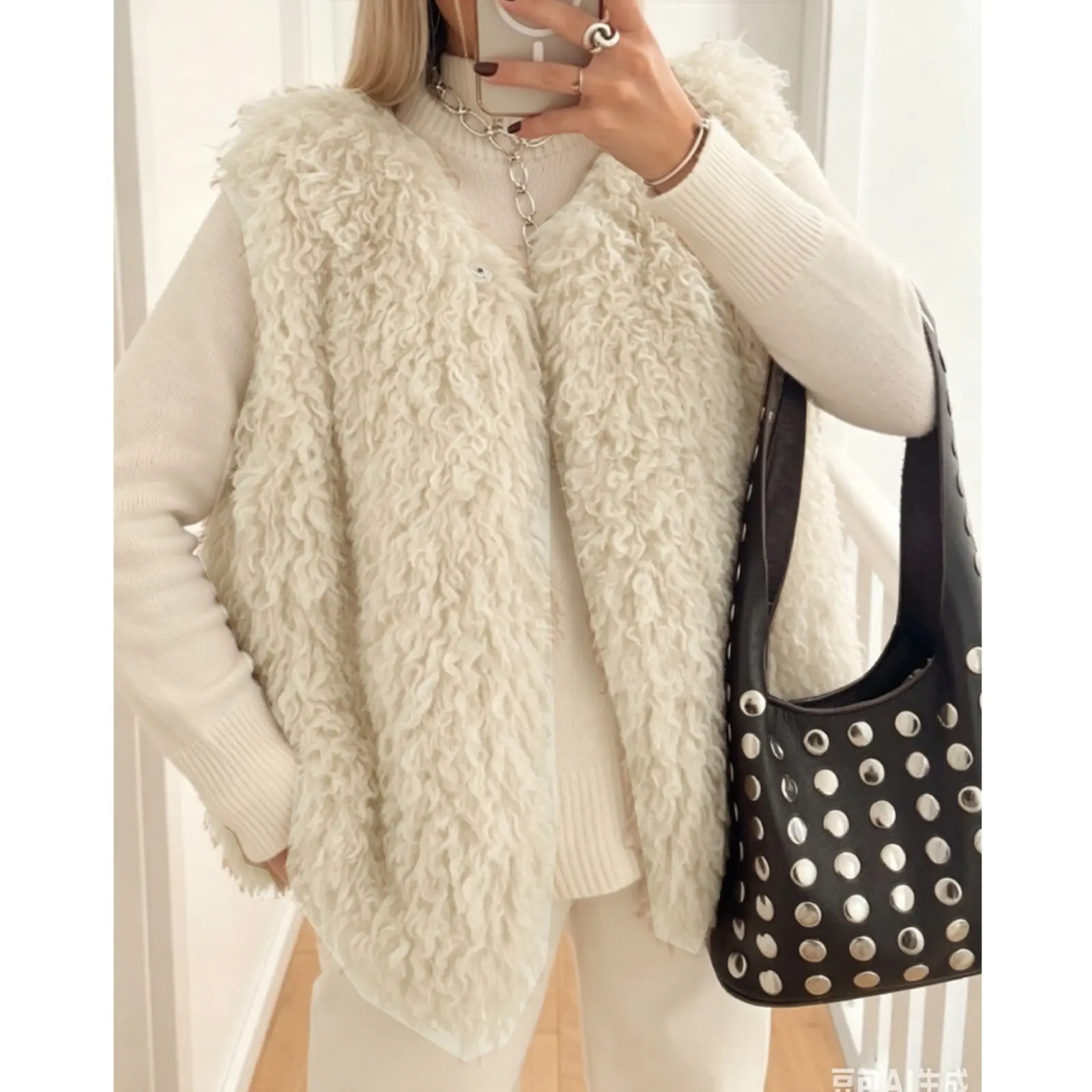 Cicy Bell Women's Faux Fur Vests Warm Short Sleeveless Furry Jacket Gilet | Fluffy Vest, Sleeveless Jacket, Winter Warm Outerwear, Casual Loose Fit,Button Down,V Neck