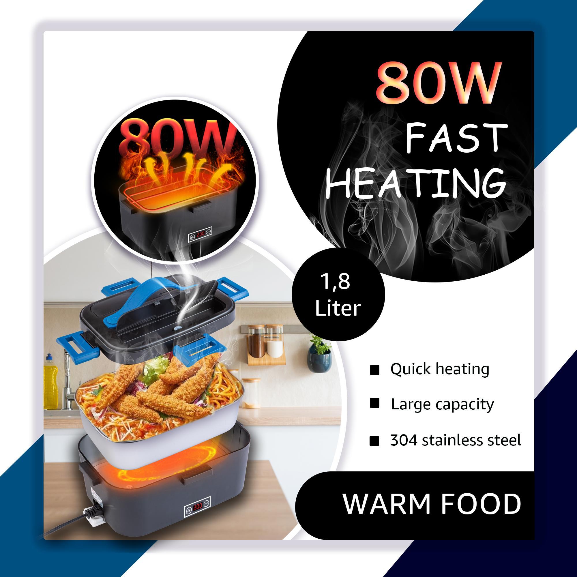 Electric Lunch Box | 80/100W Fast Heating, Leak-Proof | Portable Food Warmer for Cars/Trucks/Home/Work，1.5/1.8/2.5L