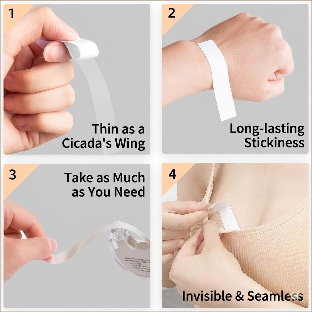 72 Count Double-Sided Clothing Tape Strips, Clear Invisible Adhesive for Securing Shirts & Dresses, Disposable PET Fashion Tape for No-Slip Outfit Hold, Ideal for Summer Wear