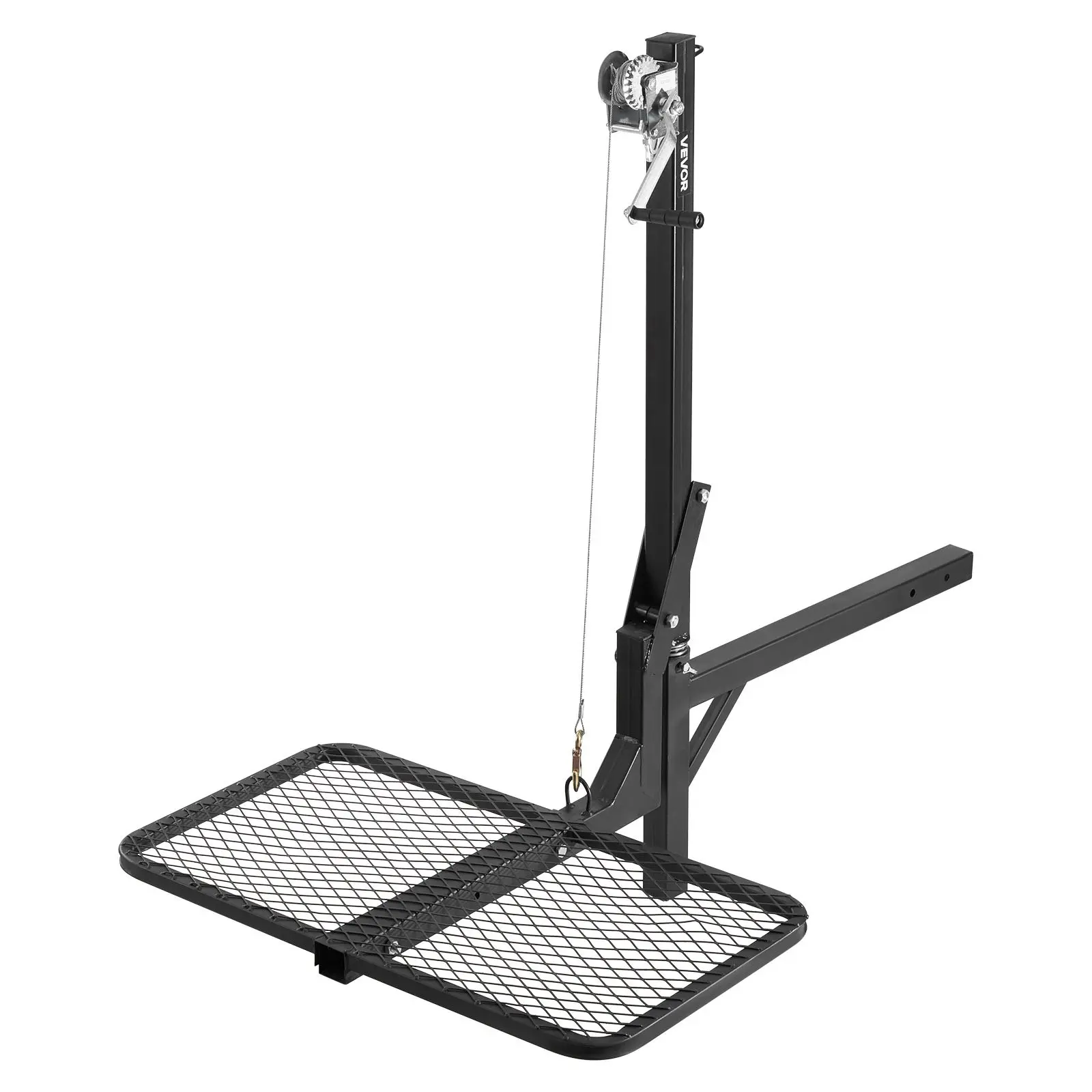 【DealsForYouDays】VEVOR Hitch Deer Hoist with Lifting System Platform, 300 lbs Load Capacity, Game Hoist Winch Lift with 2-inch Receiver, 360-Degree Swivel Shaft & Foldable, Hitch-Mounted Deer Hanger for Moving Game