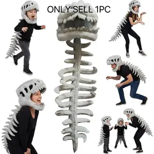Spinosaurus Dinosaur Skeleton Plush Wearable Set, 3D Design Cape with Plush Skull, Classic Halloween & Party Dress Up Costume