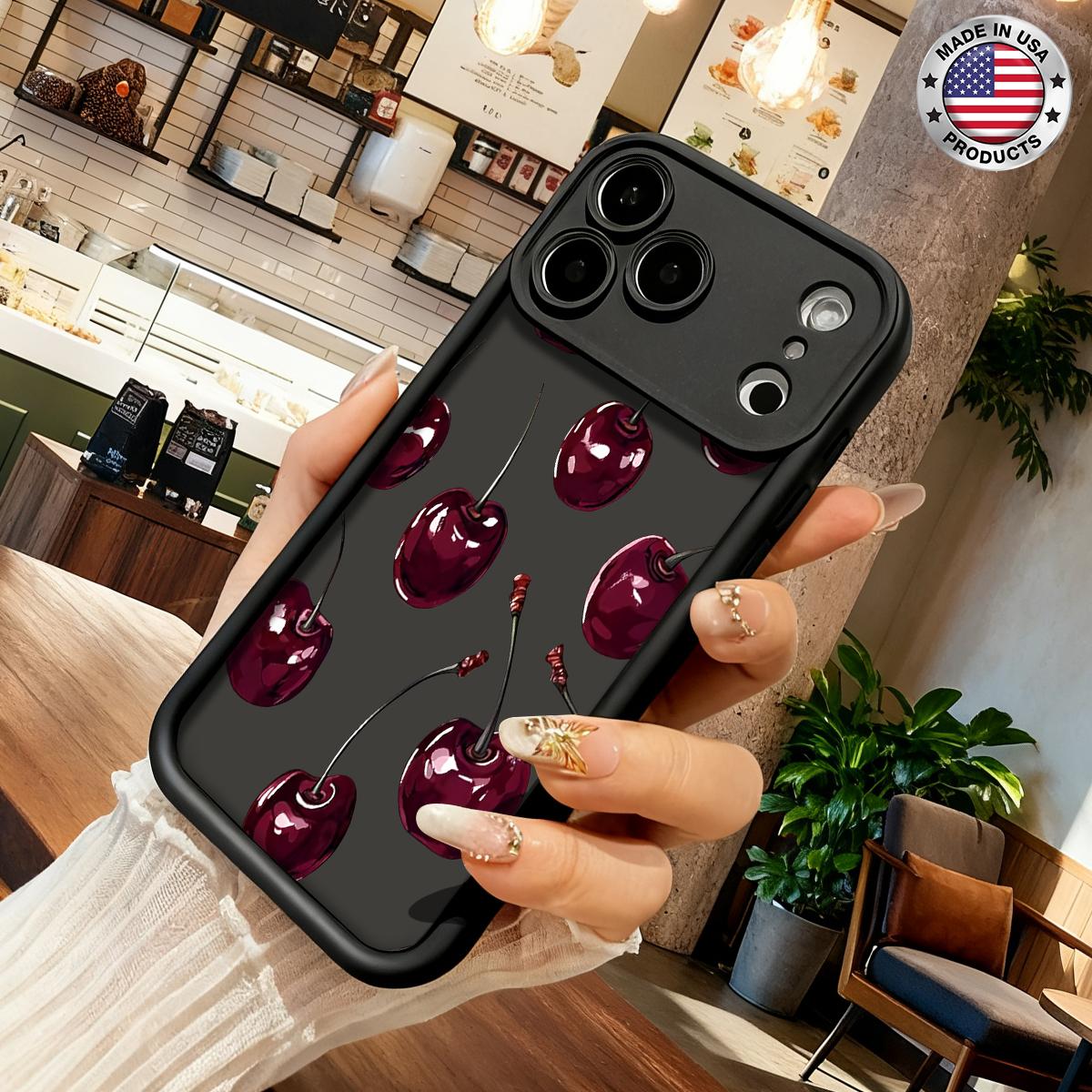 Cute Cherry Fruit Pattern Aesthetic Case for iPhone 17 16 15 14 Pro Max 13 12 11 XR XS Plus Air Slim Lightweight Shockproof Anti Drop Protective Durable TPU Cover