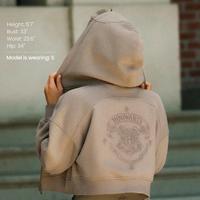 Fleece Crop Zip Khaki Hoodie 