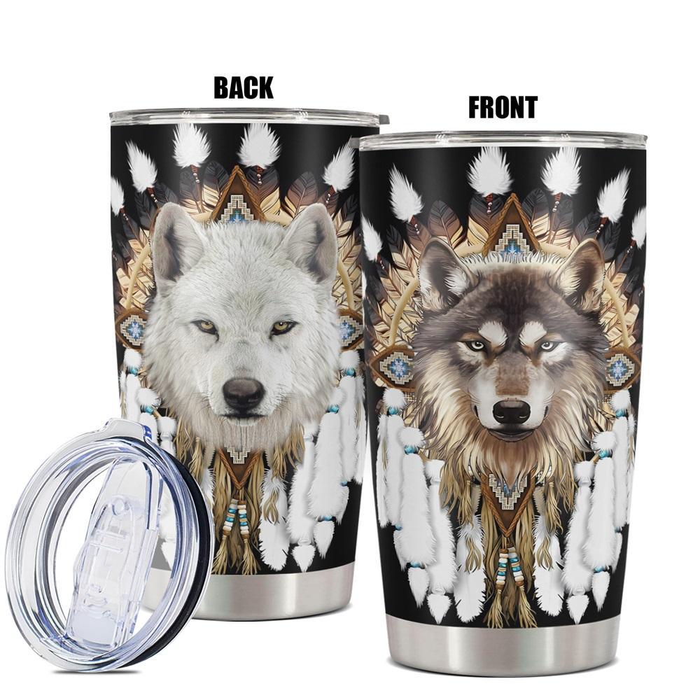 20oz Tumbler, 1 Count Wolf Pattern Stainless Steel Cup, Insulated and Durable Cup, Great Gifts for Wolf Lovers and People Who Love Indian Culture, Drinkware, Bottles, Insulated Water Bottle
