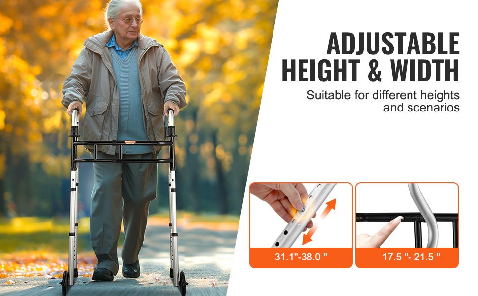 Shape Stand-Assist Folding Walker with Adjustable Height & Width Lightweight Aluminum Mobility Aid for Seniors & Individuals with Disabilities Healthcare Tool Equipment Stick Foldable