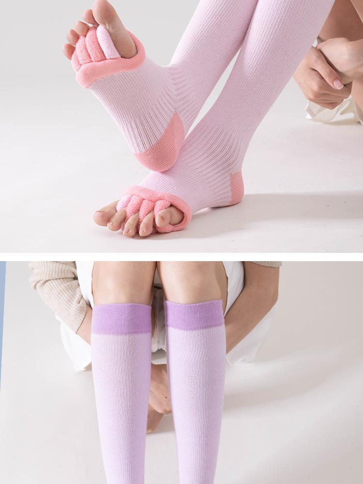 Toe-Separating Yoga Socks - Non-Slip Athletic Socks for Women,#Workout Socks, Pilates Socks & Gym Fitness Socks,Long pressure split-toe socks, anti-slip calf socks