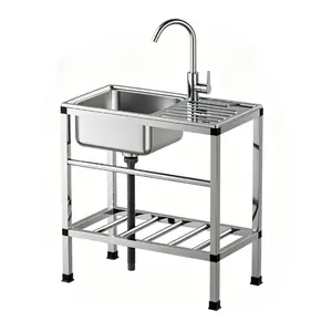 Freestanding Stainless Steel Outdoor Sink,Outdoor Garden Sink With Storage Rack And HoseConnection,Multipurpose Utility Sink For Garage, Kitchen, Backyard, Garden, Camping And Laundry Room