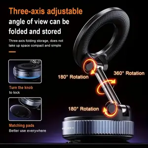 Vacuum Magnetic Phone Holder，N52 Strong Magnet 360° Adjustable Rotating Stand, Compatible with iPhone Android and All Smartphones | Fits Horizontal/Vertical Screens | Removable | Hands-Free | Phone Holders for Your Car Dashboard