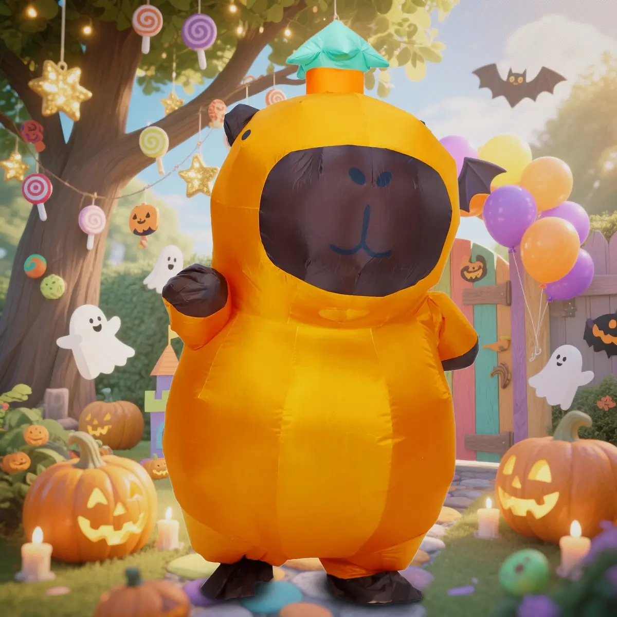 Cute Capybara Inflatable Costume, Polyester, No Battery, Adult Size 150-190cm, with Fan, Perfect for Halloween Party Cosplay