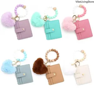 Trendy Cute Fuzzy Beaded Wristlet Keychain for Women, Cartoon Print Plush Key Charm with Silicone Strap, DIY Friendly Decorative Accessory for Card Bags, Wallets, Luggage, Backpacks & Purses