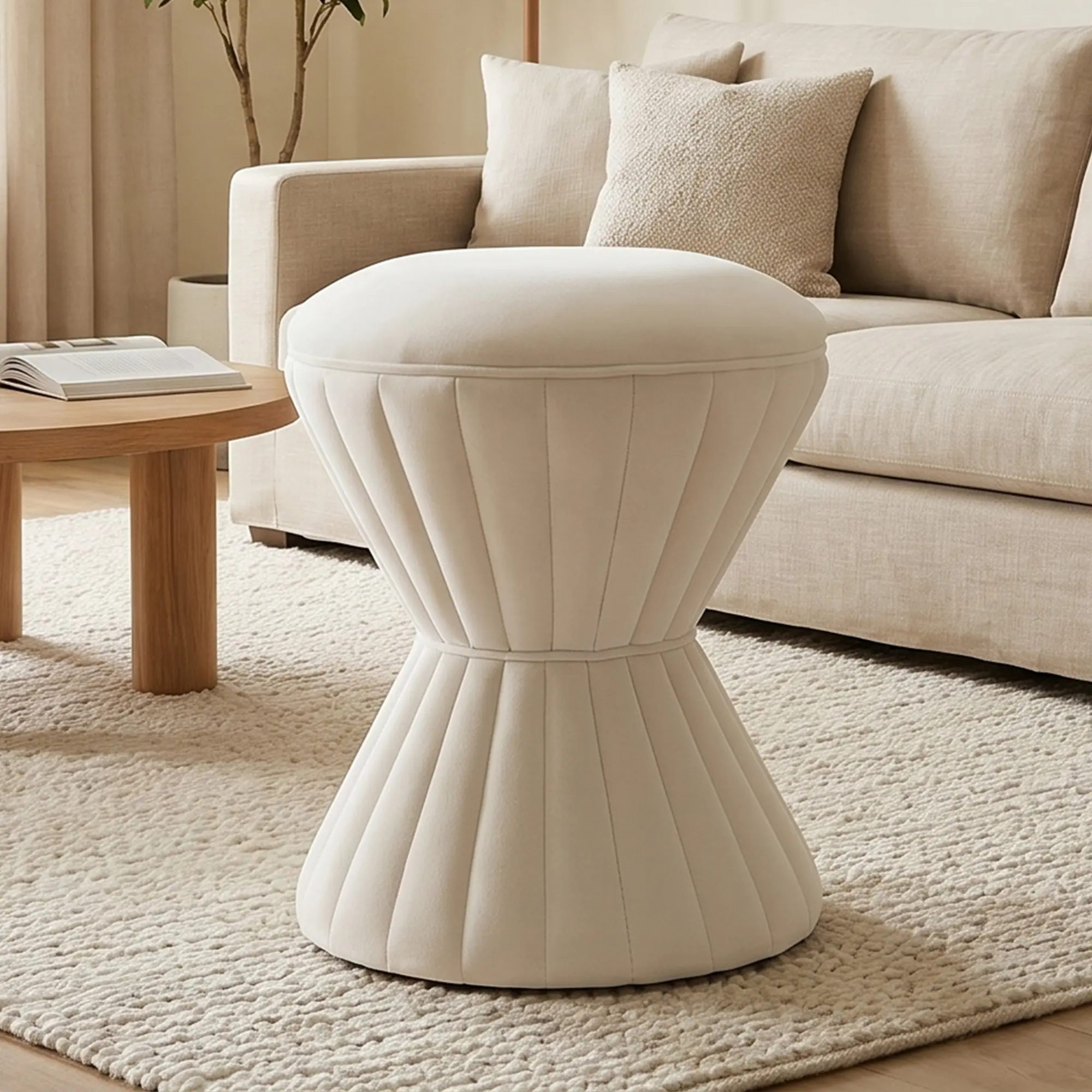 ARCH Velvet Ottoman Footstool Upholstered Vanity Stool Chair Round Padded Foot Rest for Makeup Living Room Bedroom Entryway, Sturdy Multipurpose Furniture, Soft Plush Seat, Compact Size, Easy to Move, Modern Home Decor Accent Piece