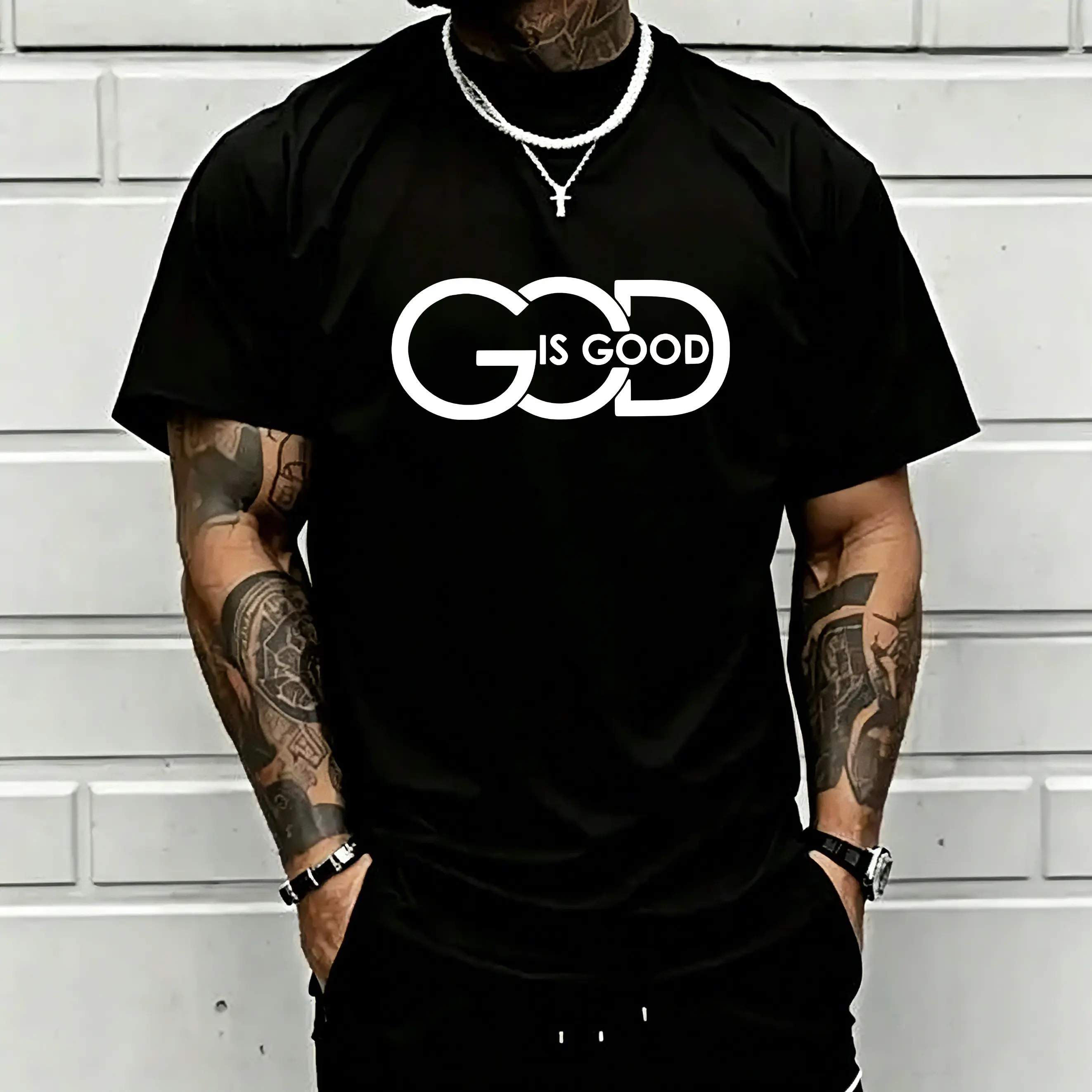 Men's Unisex God Is Good Graphic T-Shirt - 100% Cotton Classic Short-Sleeve Casual Top, Inspirational Christian Quote Outfits, Religious Faith-Based Fabric Apparel