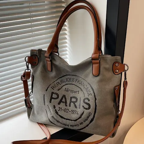 Fashionable Letter Print Handbag, Casual PU Leather Zipper Shoulder Bag for Women, Casual Versatile High-Quality, Trendy Shopping Bag, Pu Shoulder Bags