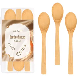 6.3 Inch Bamboo Spoons, Small Wooden Eating Spoons, Tiny Wood Honey Teaspoon for Coffee and Tea, Little Wooden Spoons For Daily Use (3 PCS)