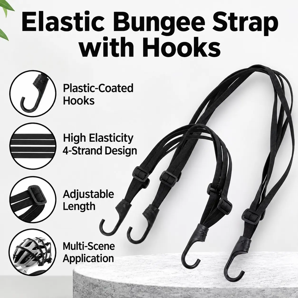 High Elasticity Binding Strap with Hook, Adjustable Elastic Rope, Anti-Slip Durable, Multi-Purpose for Luggage, Motorcycle Helmet, Backpack, Outdoor Gear