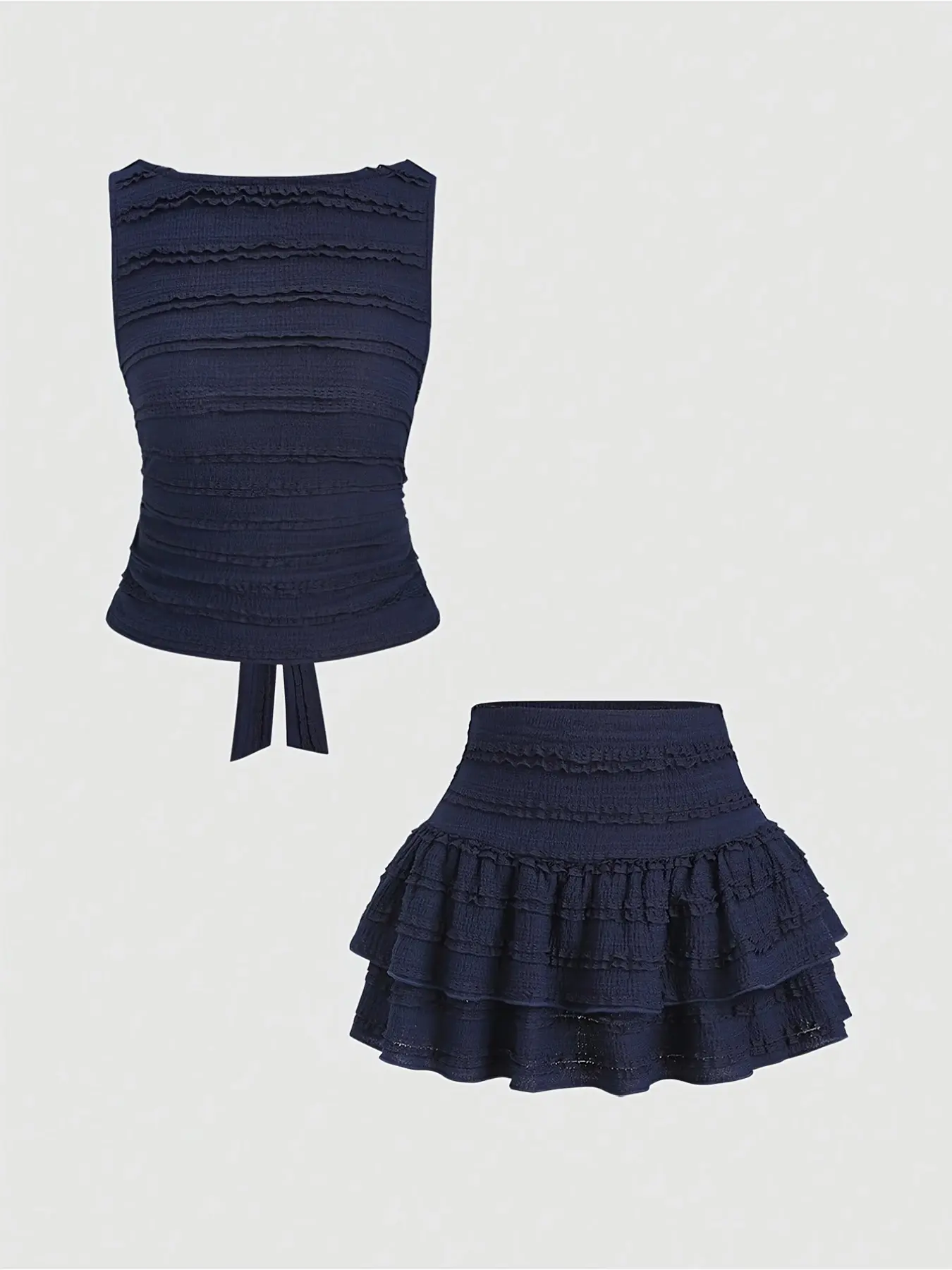 Women's Fashion Going Out Sets Solid Color Pleated Sleeveless Top and Mini Skirt Two-Piece Set