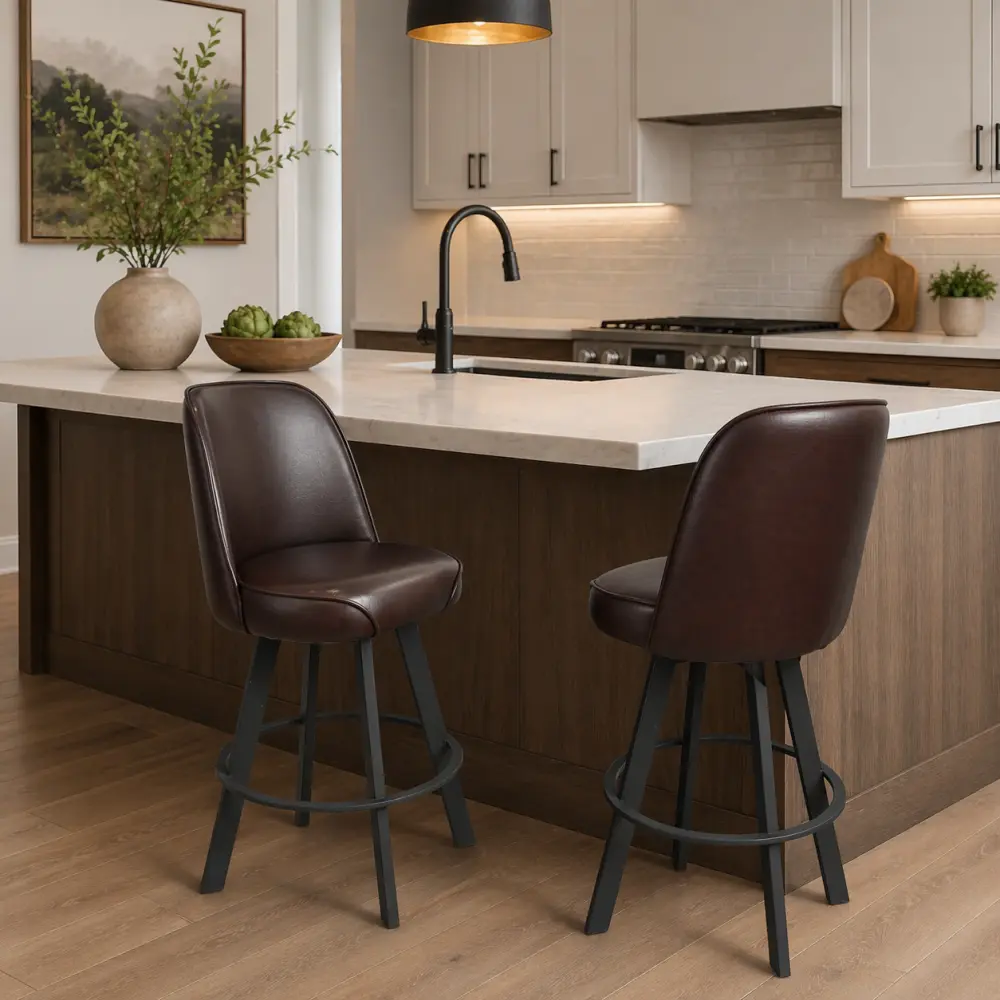 Set of 2 Swivel Bar Stools with Upholstered Bucket Seats, Commercial Grade Counter Height Bar Chairs, Metal Frame Kitchen Island Stools, Modern Bar Seating for Restaurant, Café, Bistro, Pub, Dining Room, Home Kitchen Counter, Comfortable Accent Chairs, Ea