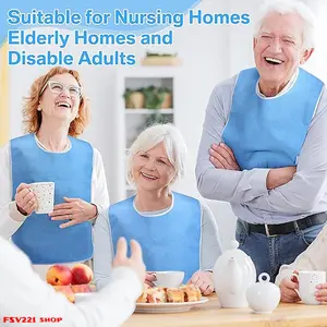 Reusable Adult Bib Waterproof Adult Bib with Crumb Pocket, Reusable Terry Cloth Bib, Adjustable for Elderly Dining Use - Ideal for Elderly Care, Disabled Adults, Mealtime Protection & Mess Prevention