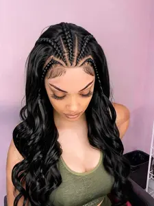 Malaika Pre-Styled Wave 13x4 Full Lace Front Fiber Braided Wig, No Glue Heat Resistant, Wet Curl Lace Front, 26 Inches, Easy Wear, Suitable for Women