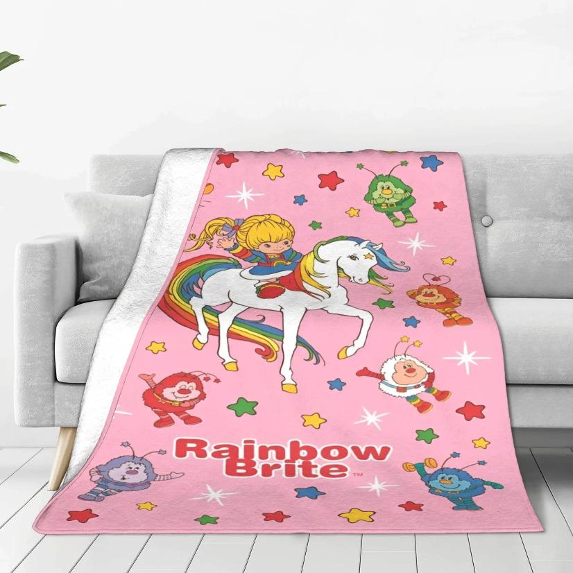Rainbow Brite 80s Retro Blanket Ultra Soft Velvet Lightweight Thin Cozy Warm Bedroom Couch Sofa Office Throw Decor Decorative Throw Perfect Birthday Gift Christmas Gift for Nostalgic Fans Viral Trending Colorful Vintage Aesthetic Style