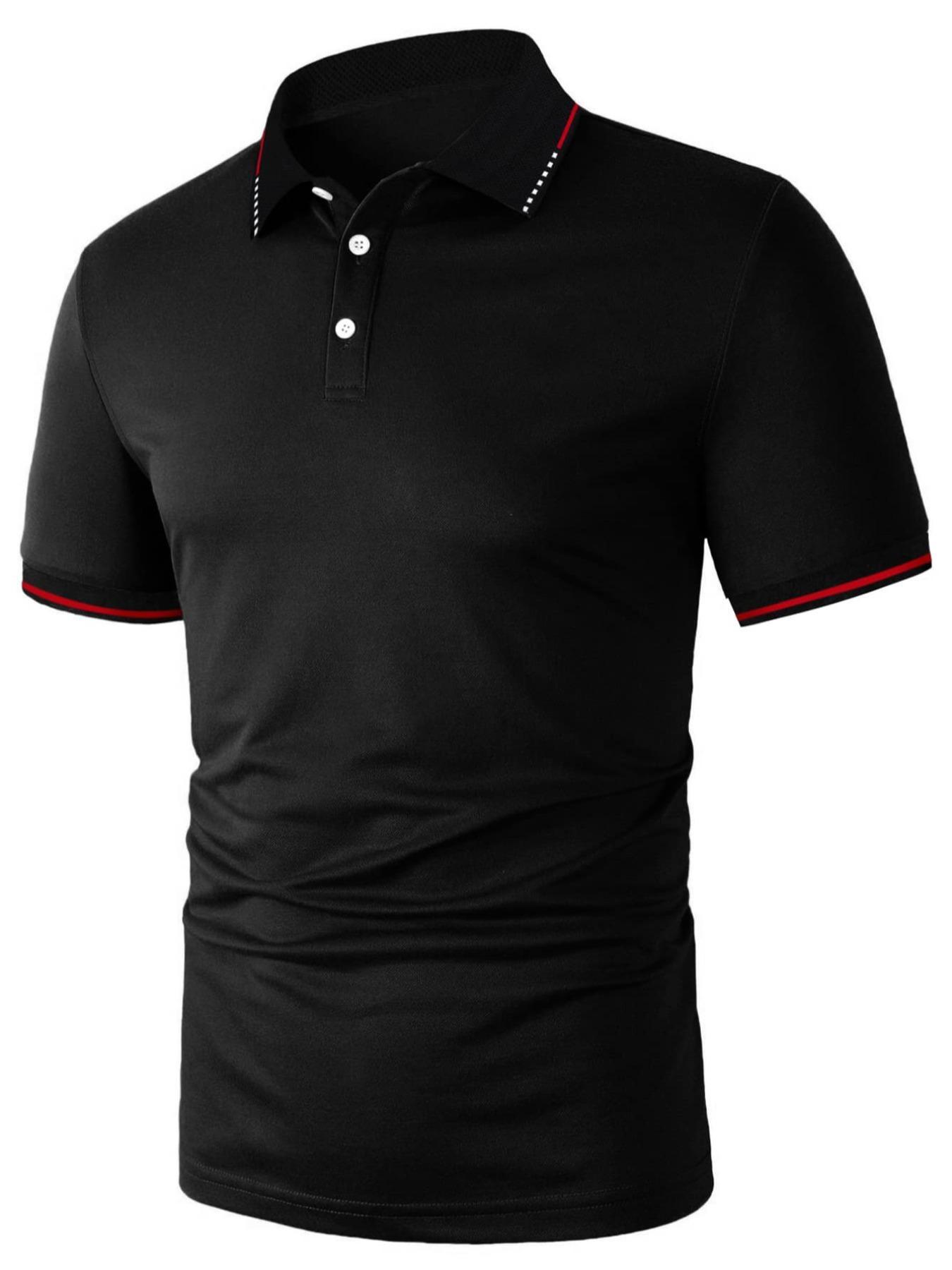 Men's Regular Fit Contrast Binding Short Sleeve Polo Shirt, Casual Solid Button Front Top for Summer, Fashion Men's Clothes for Daily Wear