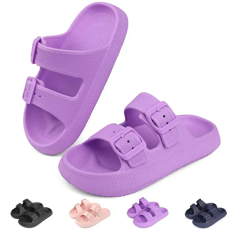 Sandals for Women Men Pillow Slippers Double Buckle Flat Slides | EVA, Adjustable