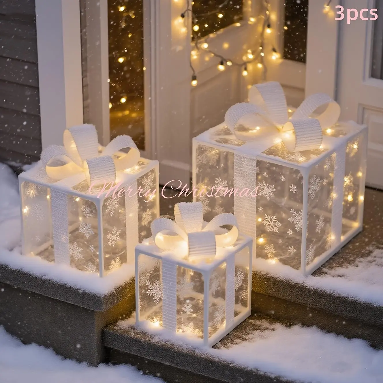 3-Piece Glowing Christmas Gift Box Set, Festive Ribbon Decor, Indoor/outdoor Use, Holiday Tree & Home Decoration, Outdoor Christmas Decor, Halloween Indoors