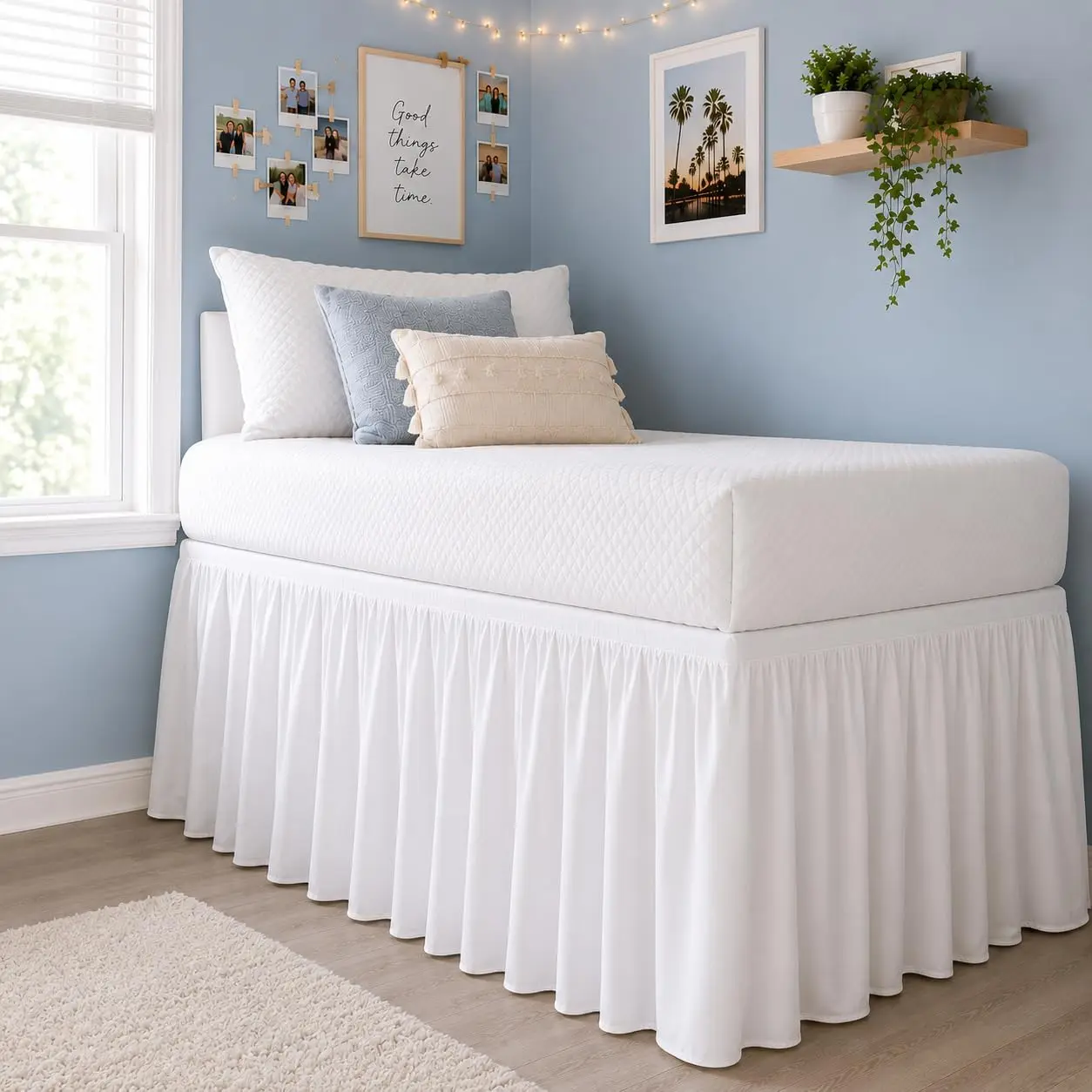 Twin XL Microfiber Bed Skirt, 30-in Drop Easy Wrap Elastic Dust Ruffle, Soft Wrinkle-Resistant Underbed Cover for College Dorms, White, 1-Piece Design, One-Piece