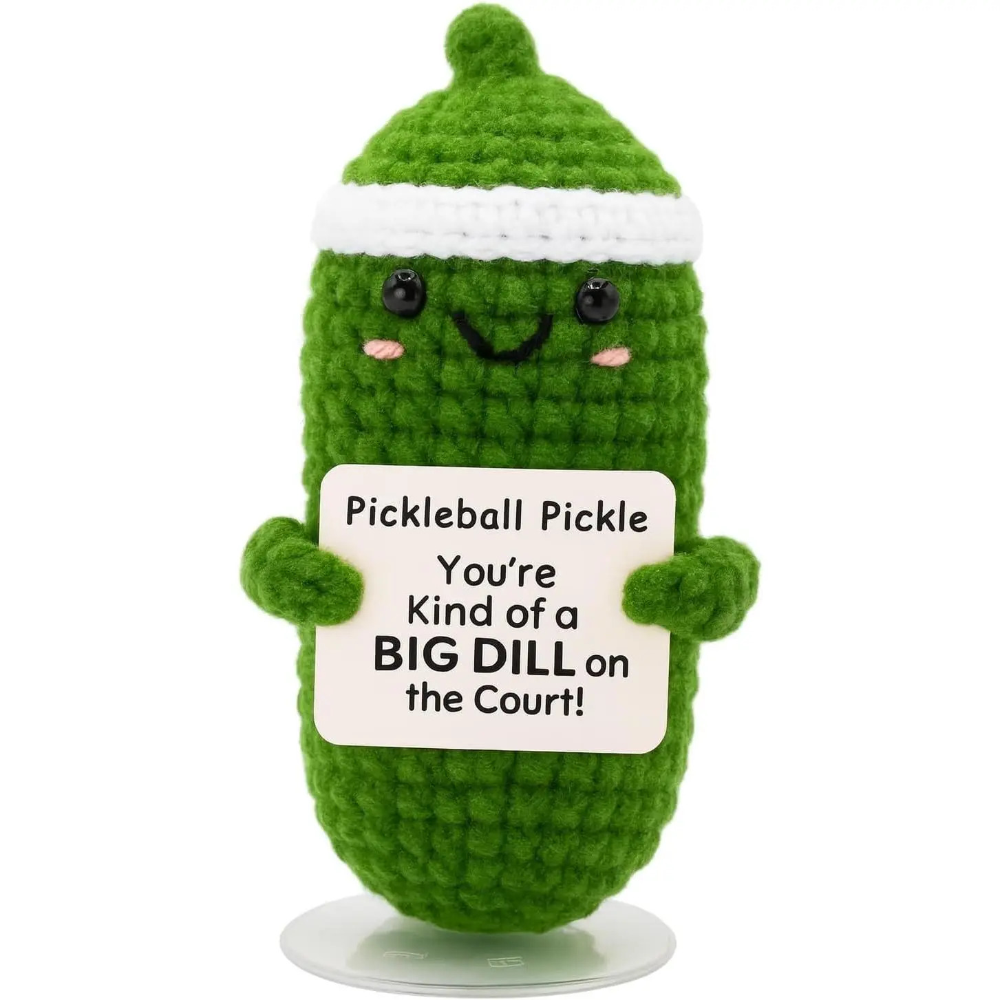 Emotional Support Pickle Crochet with Stand.  Positive Pickle  for Women, , Family, Co Workers. Birthday Gifts.   (White Pickleball Pickle)