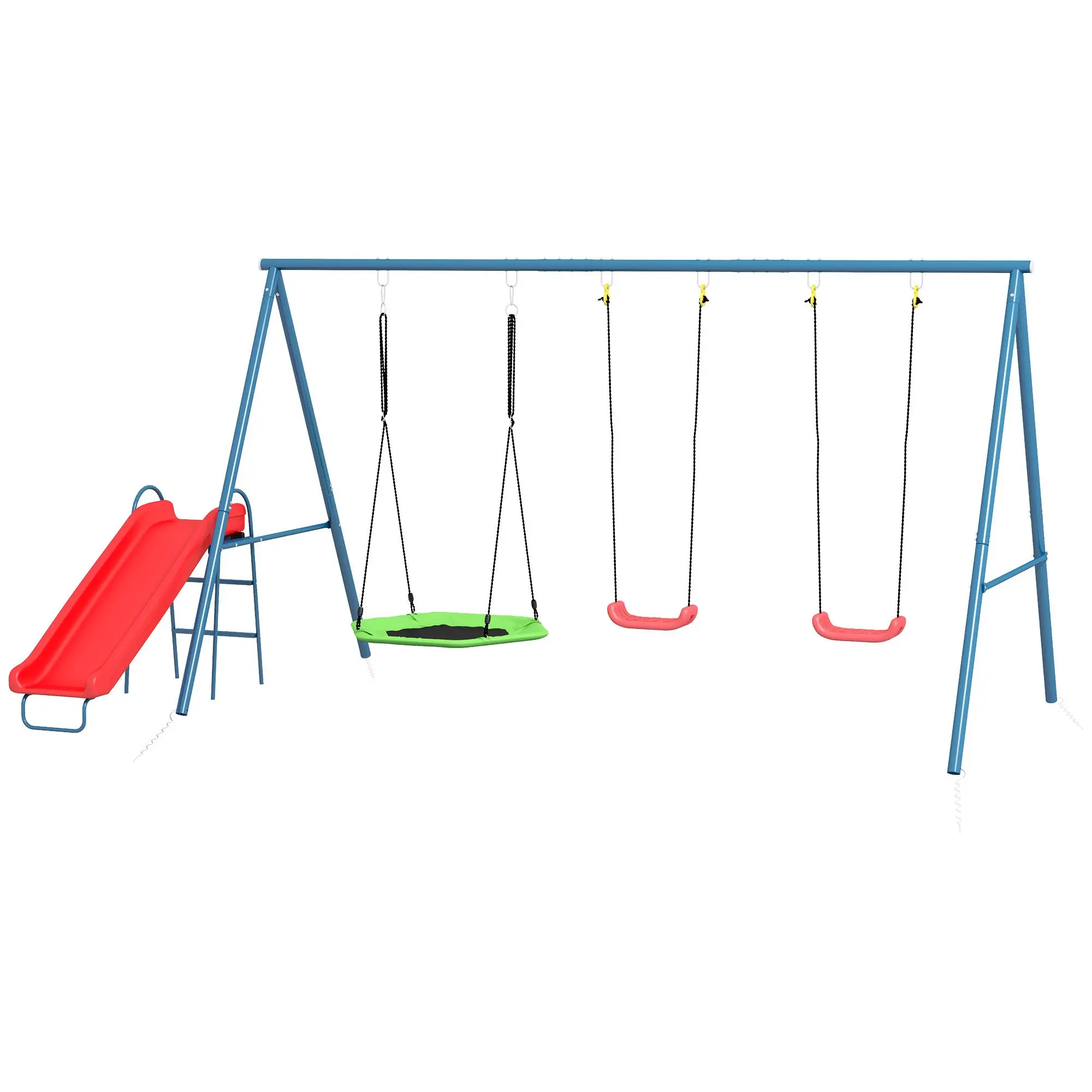 3-in-1 Metal Swing Set, Backyard Playset, Nest Swing, Dual Seats, Slide, 352lbs Capacity, Ages 3-8